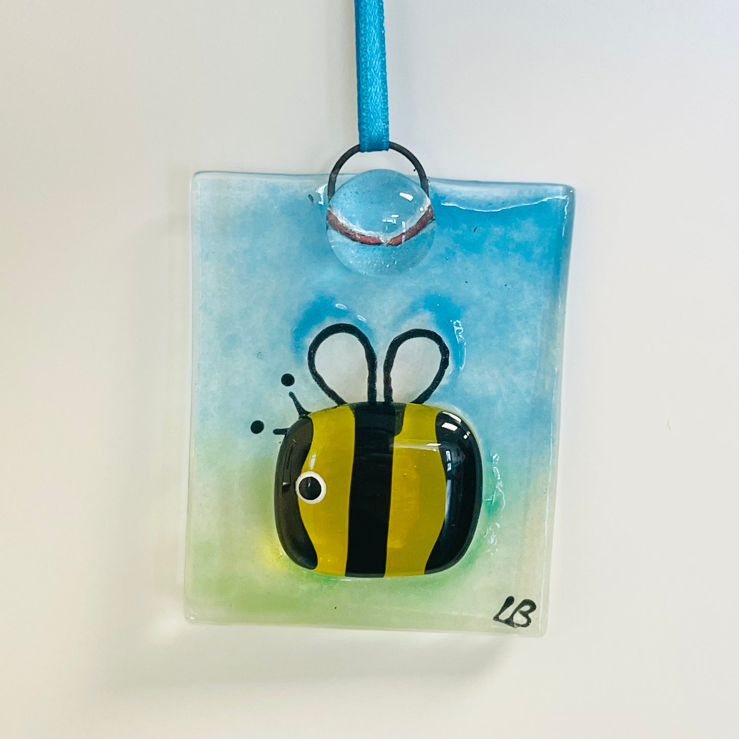 Handmade Hanging Glass Colourful Bee Picture