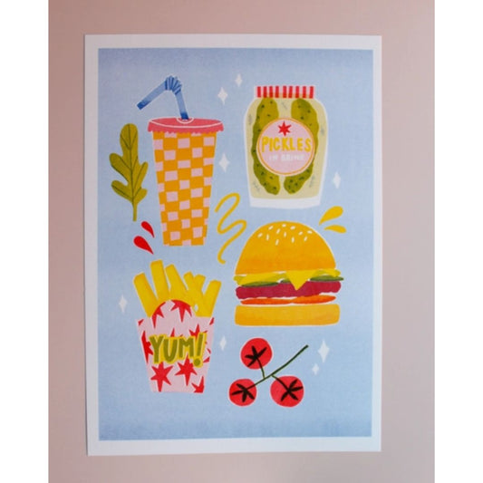 Burger & Fries Risograph Art Print